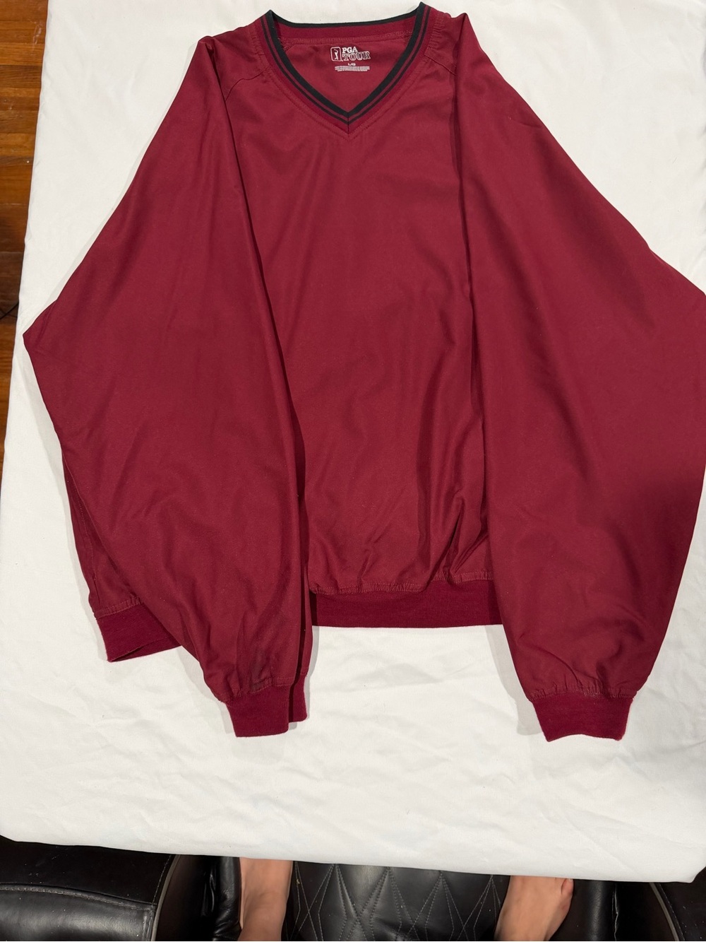 PGA Tour Women's V-Neck Pullover Sweater - Burgundy with Black Trim